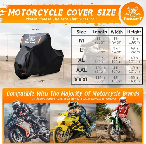 Miniatura 2 de Cubierta para motocicleta negra, tela Oxford 210D todo clima, protección contra el agua y el sol, cubierta para vehículo de 86 pulgadas para Harley