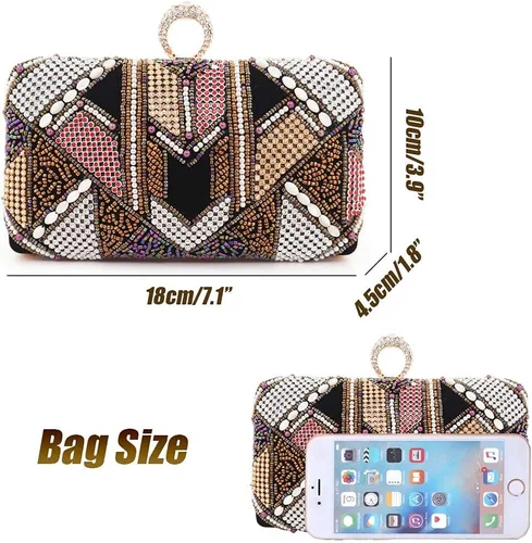 Miniatura 6 de Embragues para mujer Bolso de noche con cuentas de colores Bolso de diamantes de imitación Monederos de pelusa Bolsos de boda (negro), Negro