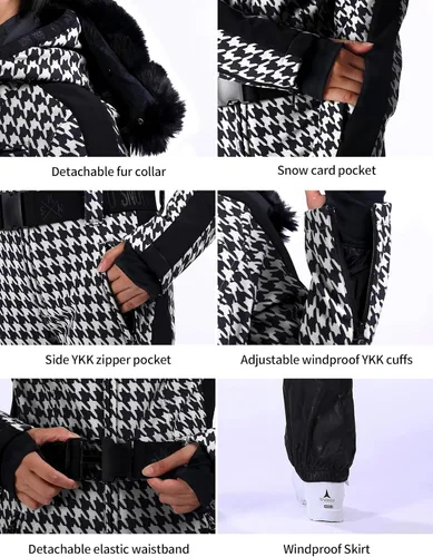 Miniatura 81 de GSOU SNOW Traje de esquí para mujer, traje de nieve de una pieza, para snowboard, delgado, aislante, impermeable, resistente al viento
