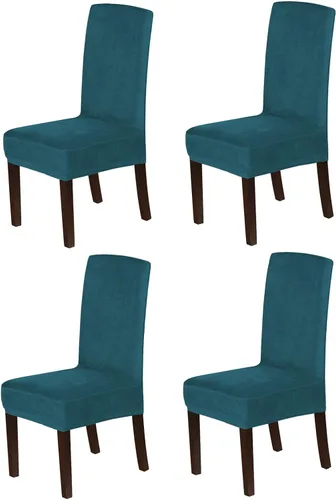 Miniatura 26 de Juego de 4 fundas de terciopelo para sillas de comedor, fundas para sillas de comedor con respaldo alto, protectores de silla de gamuza suaves