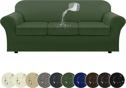 Miniatura 55 de Funda impermeable para silla con brazos, juego de 2 piezas, funda a rayas para 1 sofá separado con cojín en T, fundas de sillón de tela