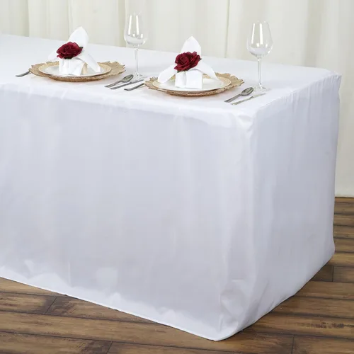 Miniatura 15 de BalsaCircle Mantel de poliéster ajustado negro de 6 pies para bodas, fiestas, eventos, mantelería