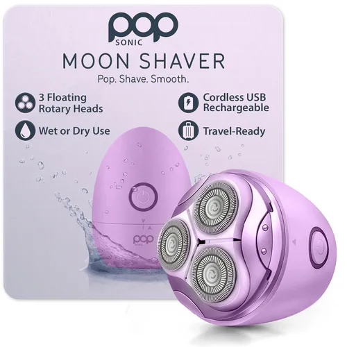 Miniatura 9 de Pop Sonic Moon Shaver (negro) - Afeitadoras faciales y corporales para hombres y mujeres - 3 cabezales giratorios flotantes con tapa extraíble