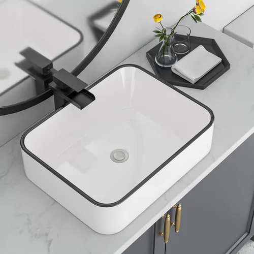 Miniatura 21 de Fregadero de esquina de baño pequeño de 18 x 10 pulgadas, fregadero rectangular blanco moderno para colgar en la pared Montaje en pared blanco