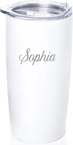 Miniatura 14 de Lifetime Creations Vaso de acero inoxidable personalizado grabado con nombre (blanco) - Vaso de metal personalizado, añade tu nombre, taza de viaje