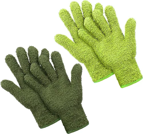 Miniatura 9 de Patelai 2 pares de guantes de microfibra para plantas, guantes de limpieza antipolvo, manoplas para el hogar, autos, persianas (azul, grande)