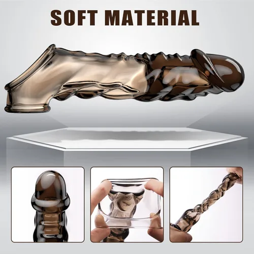Miniatura 6 de Vibrator Penis Sleeve with Cock Ring - 3.6 inch Reusable Black Clear Penis Extender Male Sex Toy – Adds Girth & Length, Ultra-Soft Penis Ring Adult