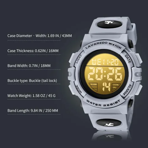 Miniatura 6 de Reloj analógico para niños, reloj para niños de 6 a 15 años, reloj digital para deportes al aire libre, multifuncional con cronógrafo LED 50 M