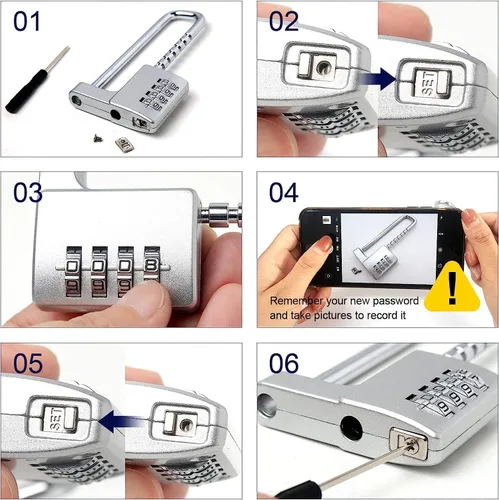 Miniatura 6 de Cerradura de gabinete de longitud de trabajo de 1.6 a 3.8 pulgadas, candado de combinación de acero inoxidable, código de bloqueo de grillete largo