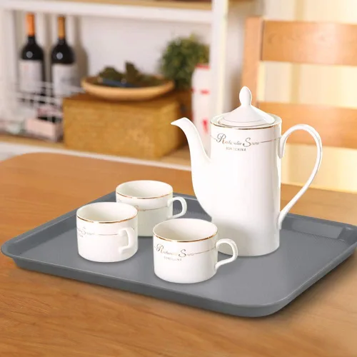 Miniatura 6 de Begale Bandeja de plástico para servir comida rápida, bandeja grande de cocina, juego de 4, gris