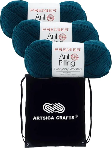 Miniatura 45 de Premier Yarns Everyday Anti-Pelusa Hilo Sólido Verde Pino DN100-8 (6-Madejas - Mismo Lote de Tinta) #4 Peso Estambre Acrílico para Tejer