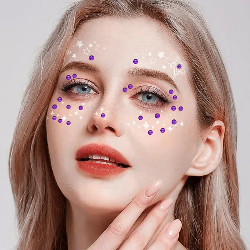 Miniatura 4 de 3090 calcomanías de gemas faciales para manualidades, autoadhesivas, color morado oscuro, joyas para el cabello con purpurina para la cara