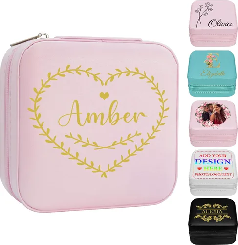 Miniatura 18 de Joyero personalizado con nombre, joyero de viaje portátil personalizado, organizador de joyas de cuero, cajas de dama de honor, boda, regalo