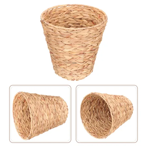 Miniatura 6 de SEWACC Cubo de basura de mimbre de 10.6 pulgadas, material natural, redondo, cesta de almacenamiento para el hogar, organizador ligero
