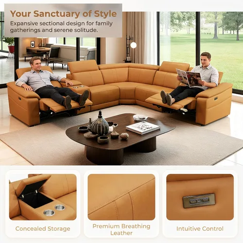 Miniatura 7 de A Ainehome Sofá seccional eléctrico para sala de estar, juego de sofá reclinable de cuero eléctrico con 2 asientos reclinables, juego de sofá