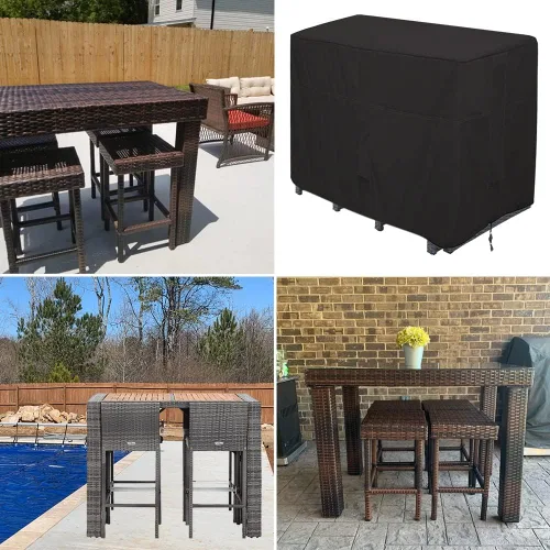 Miniatura 6 de Juego de comedor de altura de barra al aire libre, cubierta resistente al agua, juego de comedor para patio rectangular de 4 personas de 48 pulgadas