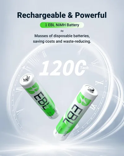 Miniatura 3 de EBL Baterías AAA Recargables con Cargador, 1100mAh NiMH, 1.2V, Recarga hasta 1200 veces, Baterías Triple A para Teléfono Inalámbrico (Paquete de 16)