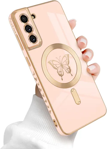 Miniatura 26 de Newseego Funda magnética para Samsung Galaxy S21 Plus 5G, bonita funda de lujo con borde chapado de mariposa para mujeres, niñas y hombres, TPU