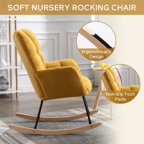 Miniatura 4 de Silla mecedora moderna para cuarto de bebé, silla deslizadora tapizada con respaldo alto, sillón de acento mecedor con patas de madera maciza