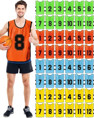 Miniatura 8 de Suhine 48 piezas de Penny de fútbol para deportes, varios colores, chalecos de fútbol Scrimmage Team Practice Jersey para adultos y niños