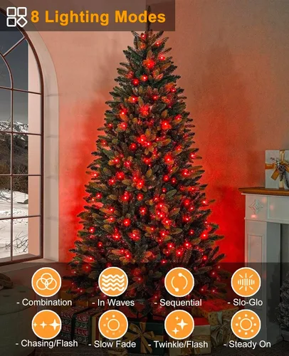 Miniatura 2 de 120 luces LED de Navidad de 40 pies para exteriores, guirnalda de luces de Navidad naranja impermeable, 8 modos de luces conectables para árbol