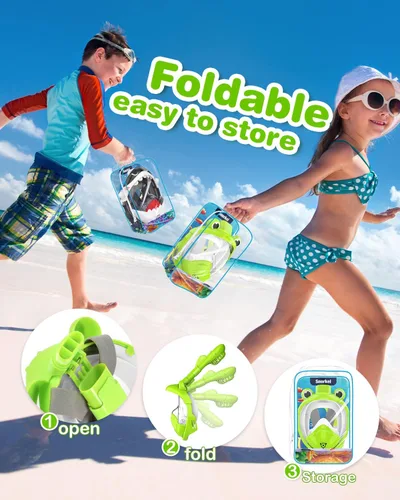 Miniatura 7 de Kkdi Kids Snorkel Mask, Full Face Snorkel Mask for Kid 4-16, Foldable Snorkeling Gear for Kids Snorkeling Set for Swimming Pool Toys, Dry Top