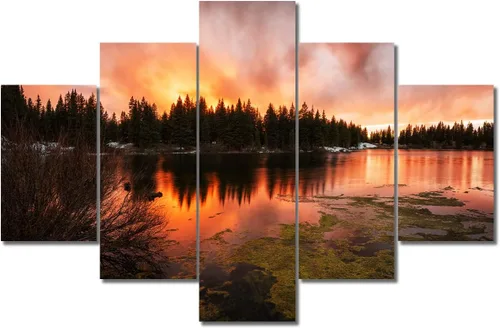 Miniatura 30 de TUMOVO Lienzo decorativo para pared de sala de estar, 5 paneles de naturaleza, Alaska, Estados Unidos, autopista alrededor de montañas, paisaje