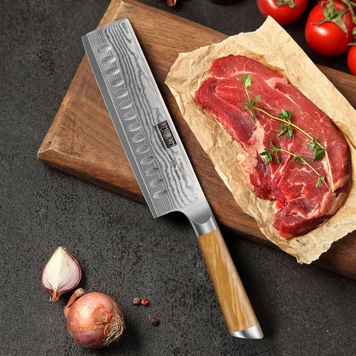 Miniatura 7 de HOSHANHO Cuchillo Nakiri de Damasco de 16,5 cm, cuchillo de cocina japonés súper afilado de Damasco 10Cr15CoMoV, cuchillo de cocina y de verduras