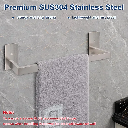 Miniatura 4 de NearMoon - Toallero de barra autoadhesivo para baño de acero inoxidable, estante de pared cuadrado para colgar toallas, estilo contemporáneo, Níquel