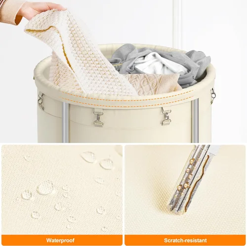 Miniatura 8 de ELYKEN Cesta de lavandería con ruedas, cesta de lavandería rodante de 170L con bolsa extraíble y marco de acero, carrito de lavandería redondo con 4