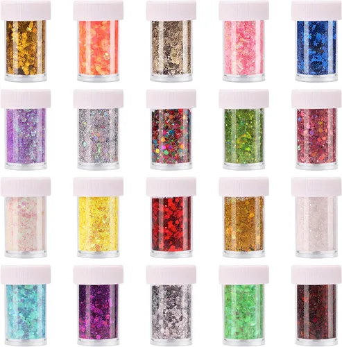 Miniatura 10 de Licool - Brillantina gruesa holográfica, juego de 12, purpurina artesanal para manualidades de resina, purpurina cosmética para uñas, cuerpo, cara