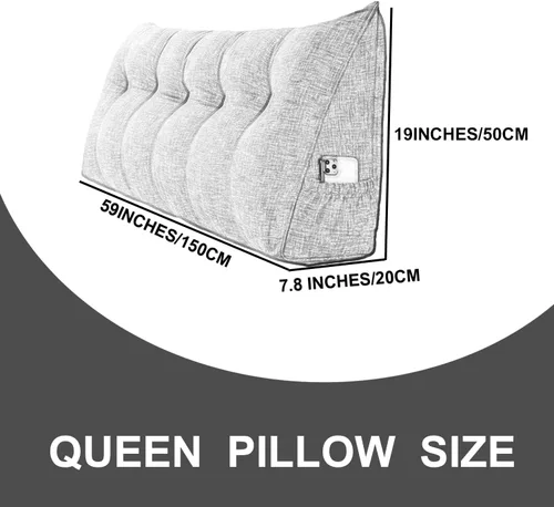 Miniatura 5 de Almohada triangular grande para cabecero de lectura, almohada de lino y algodón para sofá cama, cojín de apoyo de posicionamiento con funda Rojo