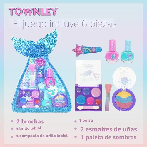 Miniatura 2 de Townley Girl Set de maquillaje para niños en bolsa de sirena, incluye brillo de labios, esmalte de uñas, brillo corporal, perfecto para regalo