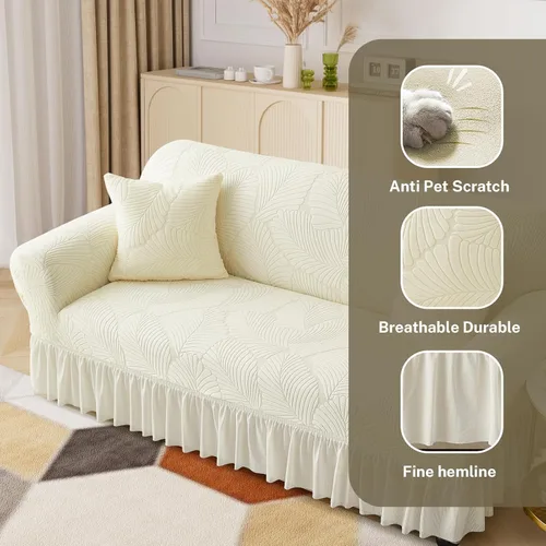 Miniatura 4 de WONGS BEDDING Funda de terciopelo elástico para sofá, funda acolchada con falda, apta para mascotas, duradera, lavable, elástica, de fácil ajuste