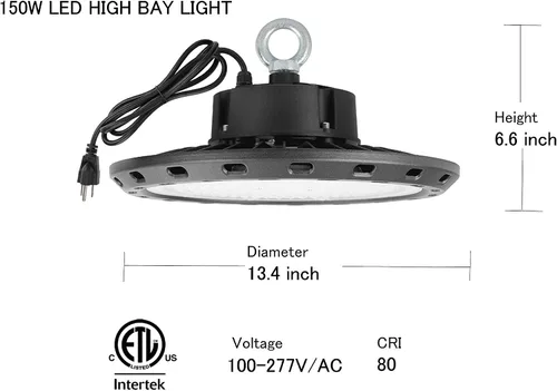 Miniatura 2 de Q QINGCHEN Luz LED de alta bahía 150W 21,000lm 5000K, luz LED de alta bahía con certificación ETL para taller de trabajo de fábrica, alternativa a