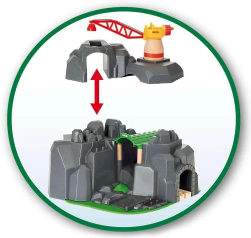Miniatura 5 de BRIO World - 33889 Crane & Mountain Tunnel Accesorio de tren de juguete de 7 piezas para niños Juego interactivo Madera certificada FSC