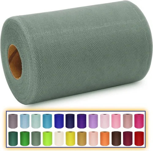 Miniatura 21 de Rollo de tela de tul azul agua de 6 pulgadas x 300 pies (100 yardas), cinta de tul mate cinta de red malla carrete para DIY falda tutú lazo de boda