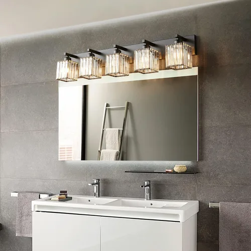 Miniatura 2 de Moderna lámpara de tocador/pared de baño de cristal negro - 5 luces Negro recto.