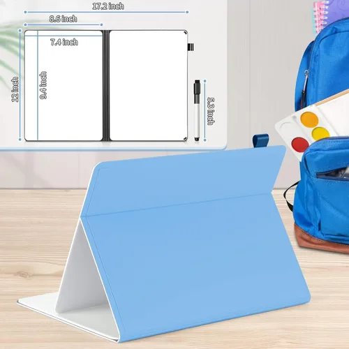Miniatura 3 de Mini pizarra blanca de 12 x 9 pulgadas, pequeña pizarra blanca de borrado en seco, cuaderno borrable plegable, soporte para pizarra blanca, pizarra