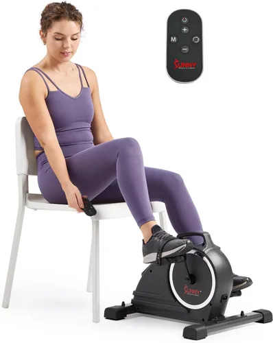 Sunny Health & Fitness Smart Motorized 2-in-1 Pedal Exerciser, Indoor Compact Under-Desk Mini Bike for Low-Impact Cardio Workout and Physical