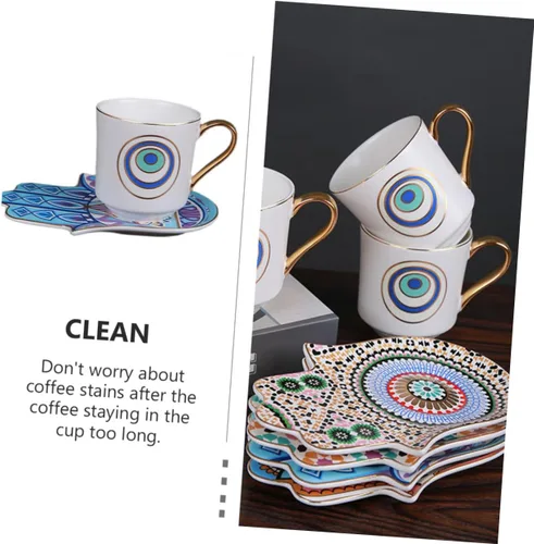 Miniatura 3 de Turkish Ceramic Coffee Cup and Saucer Set 120ml Retro Coffee Mug Household Tea Cup with Evil Eye Pattern for Afternoon Tea and Home Use