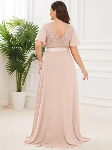 Miniatura 88 de Ever-Pretty Vestido formal para mujer, Navidad, Año Nuevo, cuello en V, gasa, talla grande, largo hasta el suelo, vestido de dama de honor