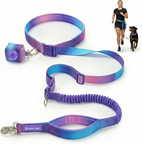Spark Paws - Correa de perro manos libres, correa elástica para la cintura que absorbe los golpes para correr, clip para cinturón de seguridad de