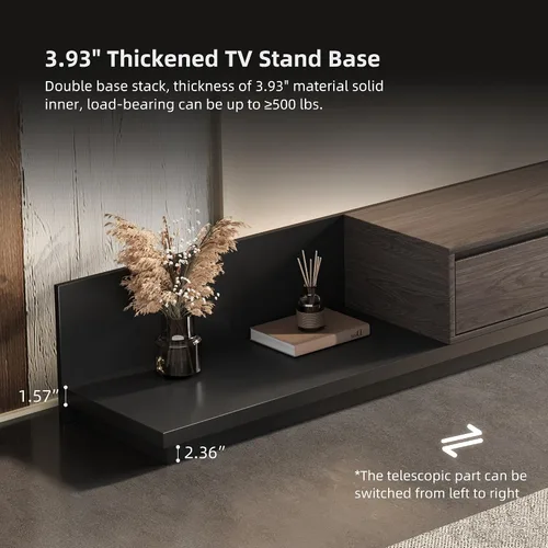 Miniatura 7 de Soporte de TV extensible moderno Mid-Century con 3 cajones, centro de entretenimiento ajustable para sala de estar y dormitorio (79 a 130 pulgadas)