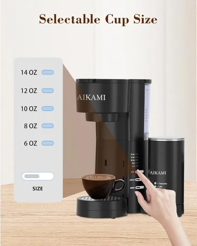 Miniatura 8 de Cafetera de una sola porción 4 en 1 con espumador de leche y molinillo de café, cafetera para taza K y café molido, con depósito de agua extraíble