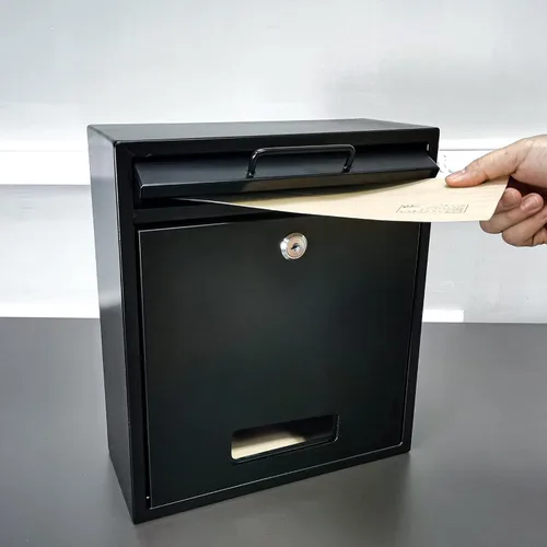 Miniatura 2 de FixtureDisplays® Caja de descenso al aire libre negra con bloqueo, buzón montado en la pared, caja de sugerencia 11119-BLACK-NEW-NF