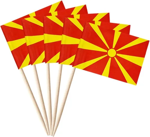 Miniatura 35 de stidsds 100 banderas de Albania con palillos de dientes de Albania, mini adornos pequeños para cupcakes albaneses, banderas de palo para fiesta