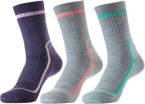 SOLAX Calcetines de lana merina para senderismo y caminar para mujer, para senderismo, exteriores, acolchados, transpirables, paquete de 3