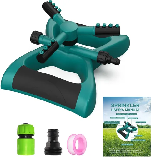 Miniatura 8 de Aspersores de agua para césped y jardín, manguera oscilante de gran área de cobertura, sistema de riego por aspersor giratorio de 360 grados (verde)