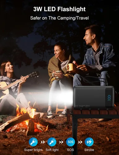 Miniatura 7 de Cargador portátil, 27000 mAh 22.5 W, cargador de batería de carga rápida con cable integrado, batería USB C con pantalla LED / luz flash, cargador